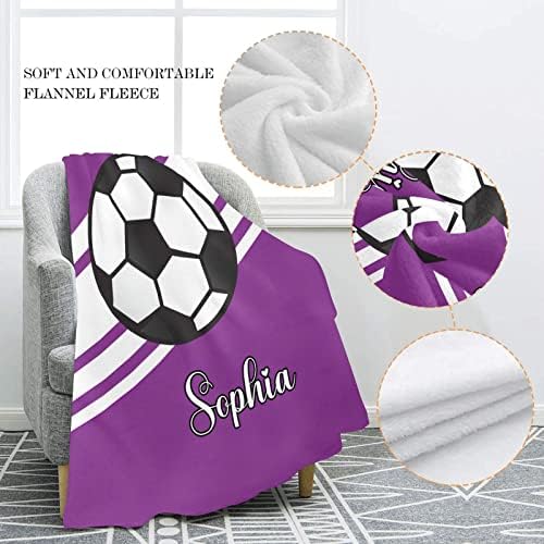 Custom Personalized Soccer Ball Sports Purple Baby Blanket 30x40 Inches