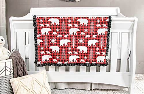 Top Tots Baby Blanket - Red Black Plaid Bear Cubs 31x31 Inch