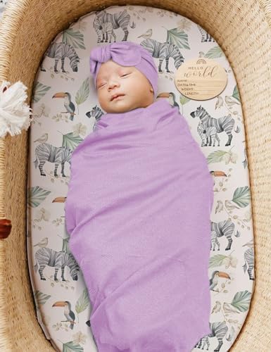 ZURLEFY Stretchy Swaddle Blanket with Matching Hat and Headband Set 1