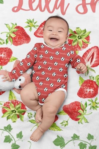 Personalized Baby Growth Tracker Blanket for Girls with Strawberry Design