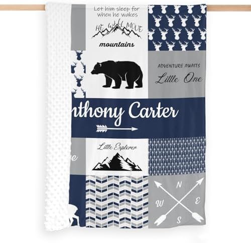 Personalized Baby Blanket for Boys with Name Navy Woodland
