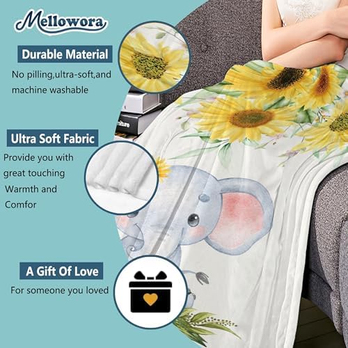 Custom Sunflower Elephant Blanket for Kids Flannel Personalized Baby Throw with Name