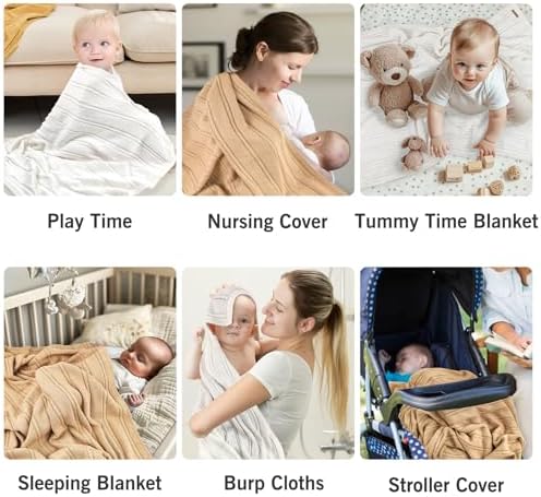Baby Blanket Cable Knit Cotton Swaddle Neutral White Beige