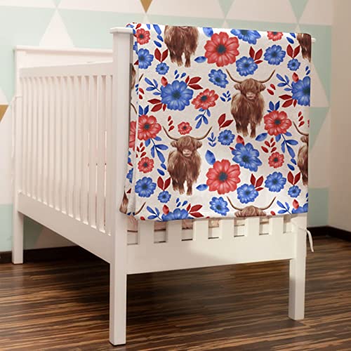 Boho Floral Baby Blanket with Yak Red and Blue Flowers