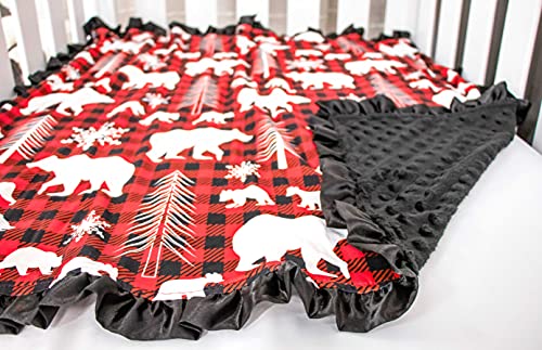 Top Tots Baby Blanket - Red Black Plaid Bear Cubs 31x31 Inch