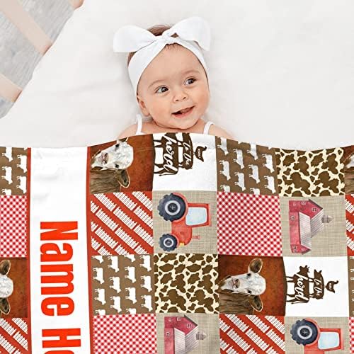 Personalized Red Tractor Minky Baby Blanket with Name