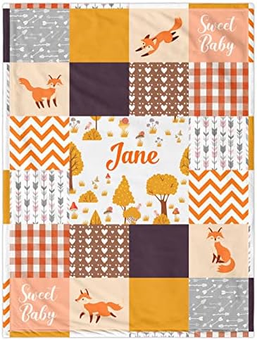Munific Personalized Fox Baby Blanket with Name