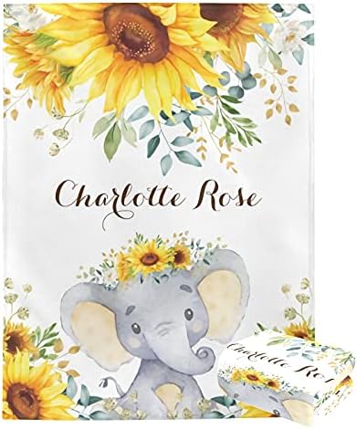 Custom Elephant Baby Blanket with Name - Soft Fleece Blanket for Newborn