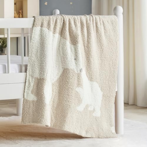 EVERGRACE Soft Plush Baby Blanket with Bear Pattern