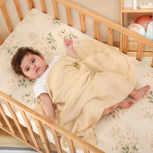 Pinuotu Knitted Cotton Baby Blanket 31x40 Inch Neutral Swaddle for Newborns