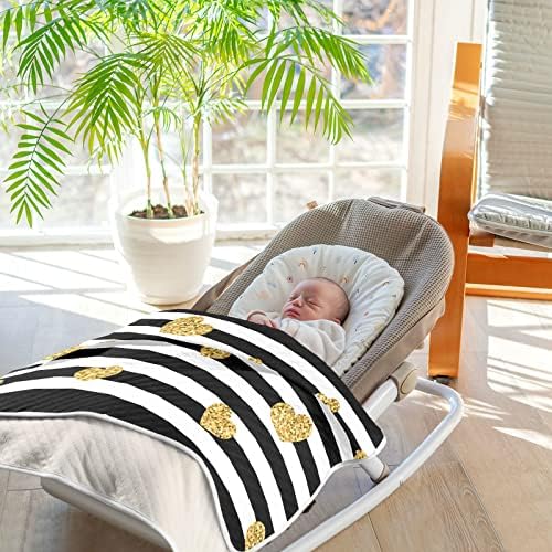 Pigsaly Black White Stripes Toddler Blanket 30x40in Gold Heart Glitter