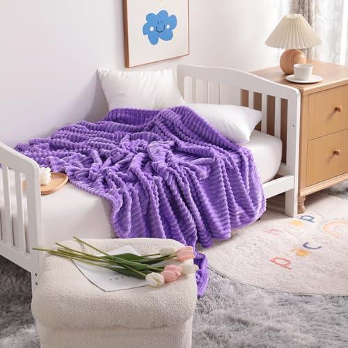 NTBAY Plush Flannel Baby Blanket 50X60 Inches Purple Striped