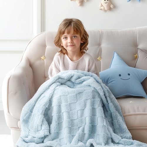 Checkered Double-Sided Fleece Baby Blanket - Blue 30x40 Inches