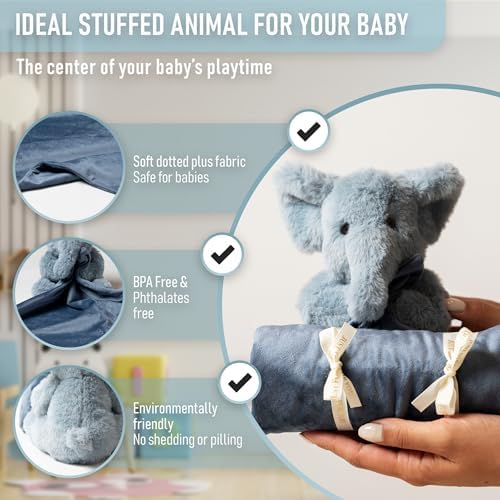 Baby Lovey Blue Elephant Security Blanket for Newborns and Toddlers