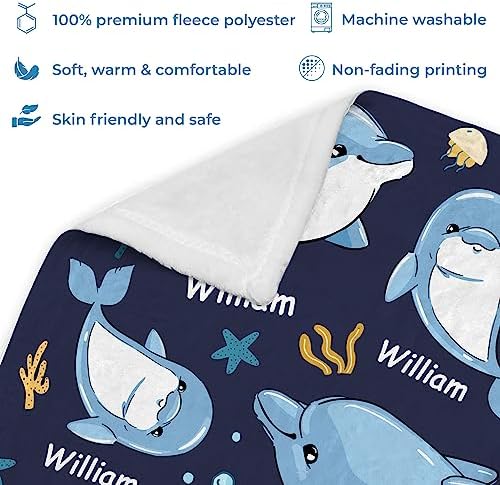 Hyturtle Personalized Baby Blanket - Dolphin Design for Newborns