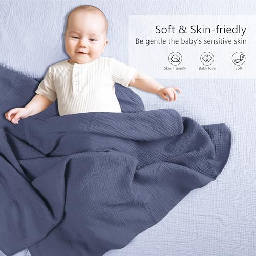 Susurration Muslin Swaddle Blanket 100 Cotton 40x40in 2Pack Navy Blue