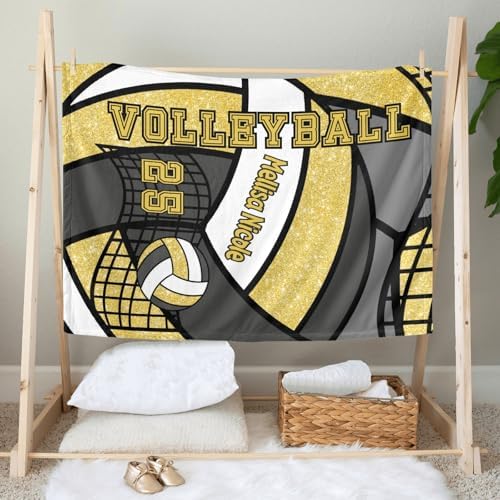 Personalized Baby Blanket - Glitter Yellow Volleyball Design 30x40