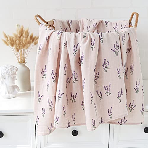 LifeTree Organic Muslin Swaddle Blanket for Newborn Lavender Mauve