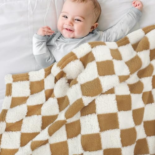 HOMRITAR Fluffy Reversible Checkerboard Blanket for Babies