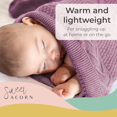 Sweet Acorn Lilac Purple Cable Knit Baby Blanket