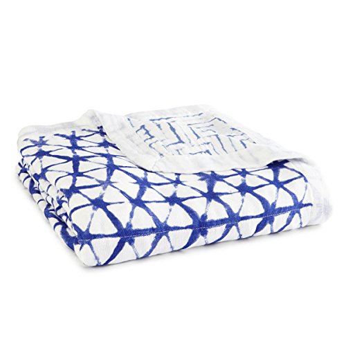 aden anais Silky Soft Bamboo Muslin Blanket - 100 Viscose Indigo Shibori Blue