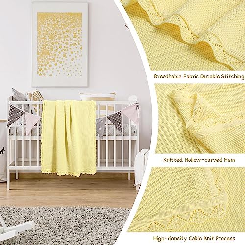 100 Cotton Baby Blanket Knit Soft Warm Lemon Yellow 30x40 Inches