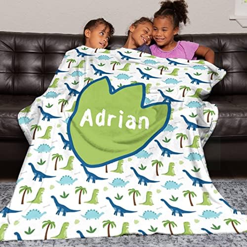 Personalized Dinosaur Blanket with Name for Kids