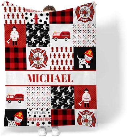 Personalized Baby Blanket with Name - Custom Firefighters Blanket for Baby Boys