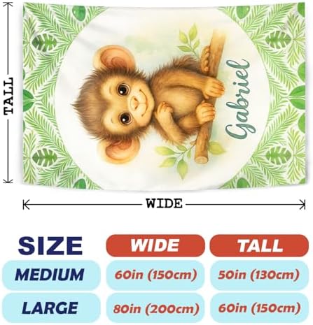 Zocoshi Personalized Baby Blanket with Name Jungle Monkey Throw for Boys Girls