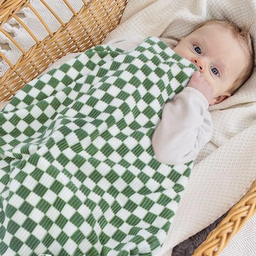 BEILIMU 3D Checkerboard Toddler Blanket Sage Green 30x40 Inches