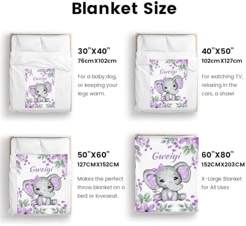 Personalized Baby Blanket with Name Customized Elephant 30x40