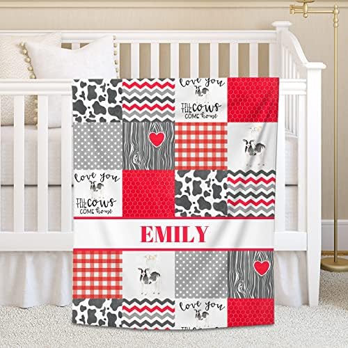 Noverbibi Farm Cow Red Minky Baby Blanket with Name
