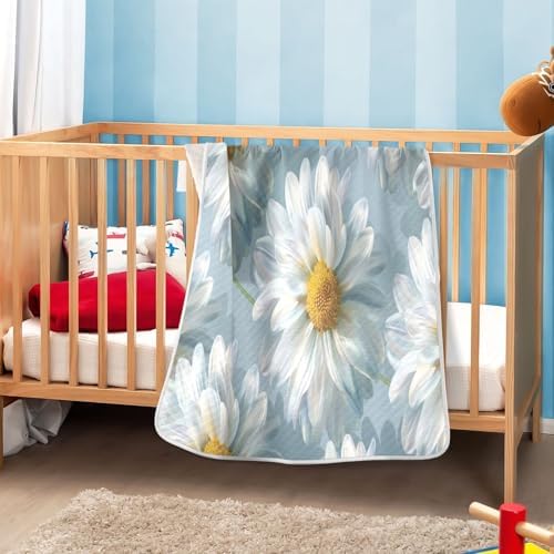Super Soft Baby Blanket with White Flowers for Boys Girls