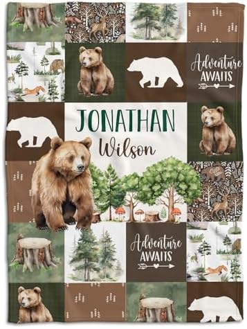 Personalized Woodland Baby Blanket with Custom Name 1
