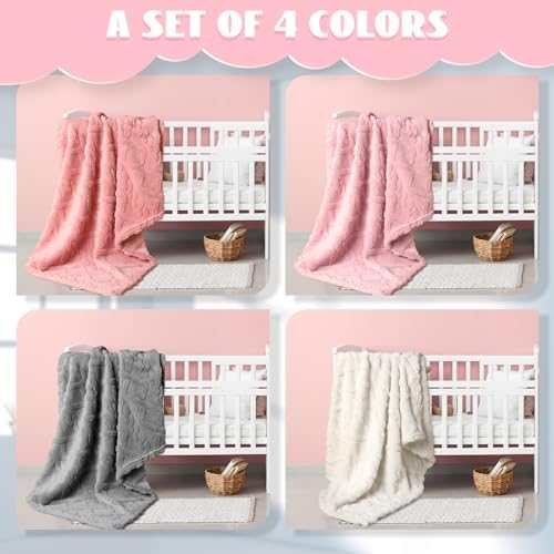 4 Pcs Fleece Baby Swaddling Blankets Set Pink