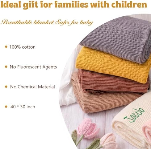 Personalized Knit Baby Name Blanket - Custom Embroidered Camel