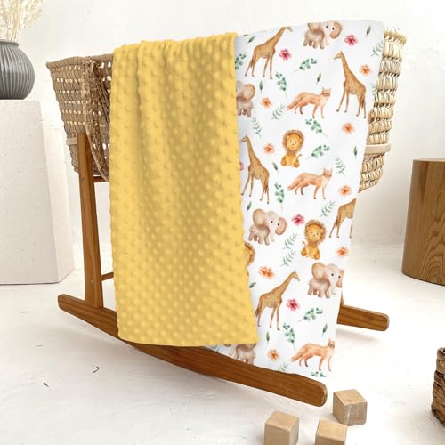 Soft Mink Dotted Baby Blanket with Safari Animals Print