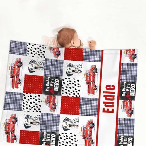 Personalized Baby Blanket with Name Custom Fire Truck Blanket for Baby Boys