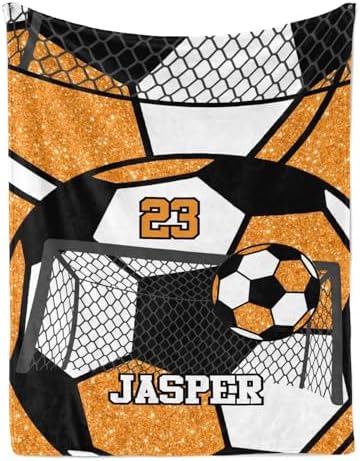 Deven Sport Soccer Orange Personalized Baby Blanket - Custom Name 30x40 in