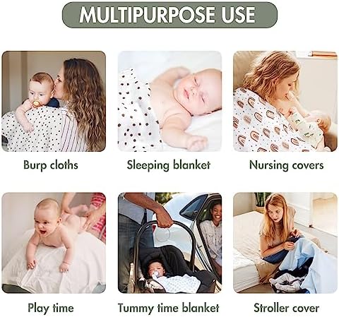 GLLQUEN BABY 6-Pack Swaddle Blankets - Soft Breathable