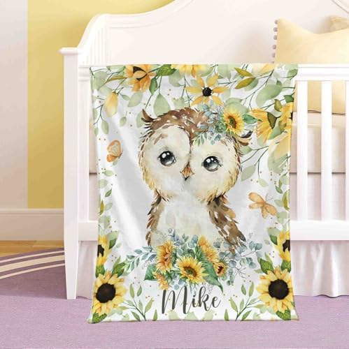 Customized Baby Owl Sunflower Blanket with Name