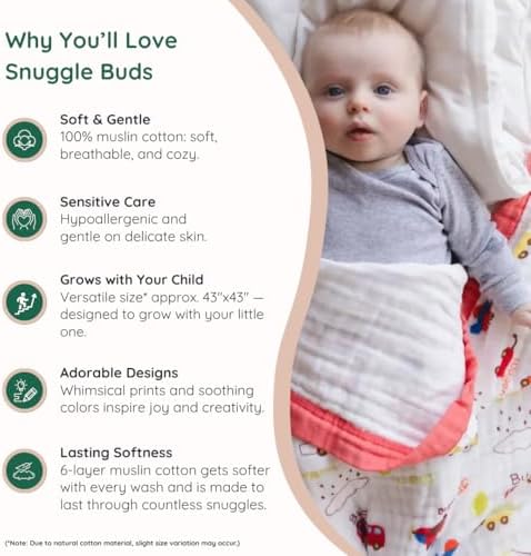 Snuggle Buds 100 Cotton Muslin Baby Blanket Gender-Neutral