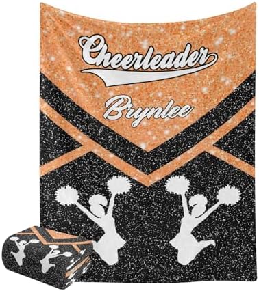 Custom Cheer Orange Baby Blanket with Name for Newborn