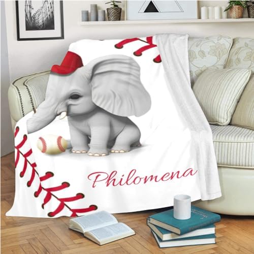 Personalized Baseball Elephant Baby Blanket 30x40inch