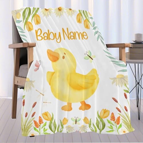 Personalized Duck Baby Blanket with Name Toddler Size 30x40