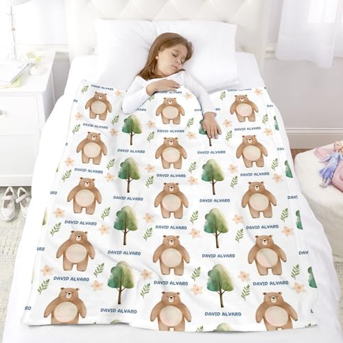 Custom Name Baby Blanket Bear Personalized Gift for Baby