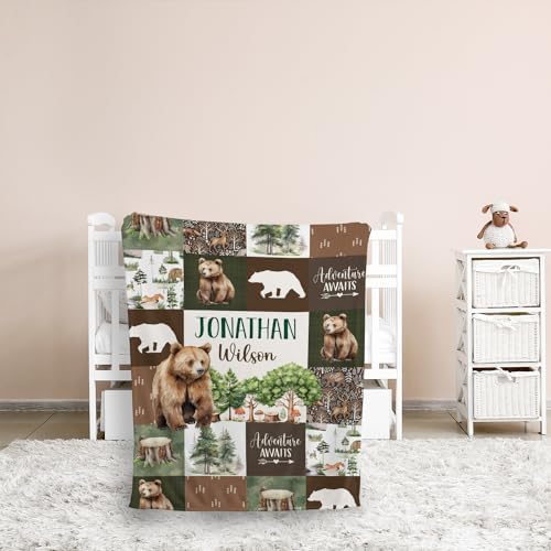 Personalized Woodland Baby Blanket with Custom Name 1