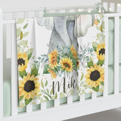Personalized Sunflower Elephant Baby Blanket