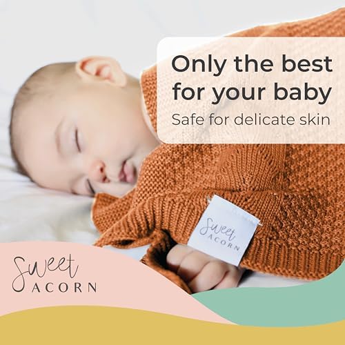 Sweet Acorn Cable Knit Baby Blanket - Sunset Orange 1