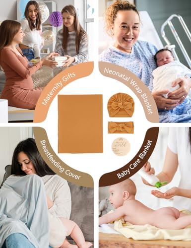 ZURLEFY Stretchy Baby Swaddle Blanket and Matching Hat Set